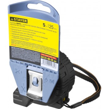 34131-05-25_z01 | 5м / 25мм профессиональная рулетка в ударостойком обрезиненном корпусе с двумя фиксаторами, STAYER MARS-3