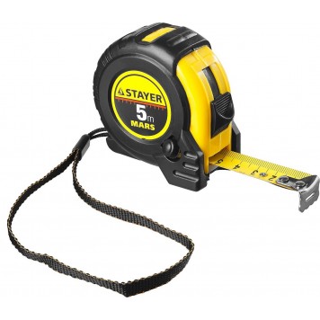 34131-05_z01 | 5м / 19мм профессиональная рулетка в ударостойком обрезиненном корпусе с двумя фиксаторами, STAYER MARS-0