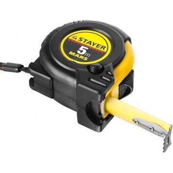 34131-05_z01 | 5м / 19мм профессиональная рулетка в ударостойком обрезиненном корпусе с двумя фиксаторами, STAYER MARS-3
