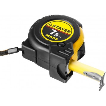 34131-075_z01 | 7,5м / 25мм профессиональная рулетка в ударостойком обрезиненном корпусе с двумя фиксаторами, STAYER MARS-3
