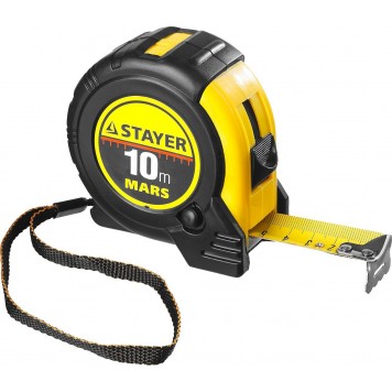 34131-10_z01 | 10м / 25мм профессиональная рулетка в ударостойком обрезиненном корпусе с двумя фиксаторами, STAYER MARS-0