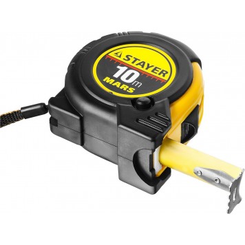 34131-10_z01 | 10м / 25мм профессиональная рулетка в ударостойком обрезиненном корпусе с двумя фиксаторами, STAYER MARS-3