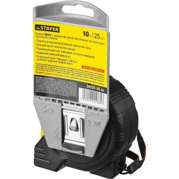 34131-10_z01 | 10м / 25мм профессиональная рулетка в ударостойком обрезиненном корпусе с двумя фиксаторами, STAYER MARS-5