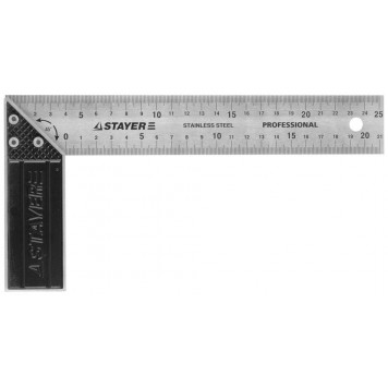 3431-25_z01 | Угольник столярный, гравированная шкала, нержавеющее полотно 37мм, 250мм, STAYER PROFI-0