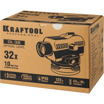 34520 | Оптический нивелир увеличение 32Х рабочий диапазон 122 м, KRAFTOOL OL-32-4