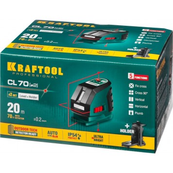 34660-2 | Нивелир лазерный, 20м/70м, IP54, точн. +/-0,2 мм/м, держатель, в сумке, KRAFTOOL CL-70 #2-7