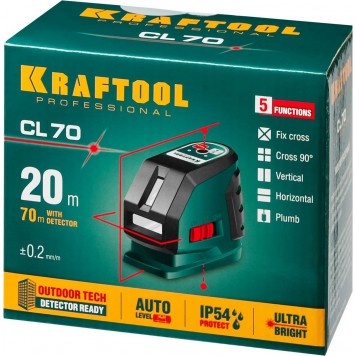 34660 | Нивелир лазерный, 20м/70м, IP54, точн. +/-0,2 мм/м, KRAFTOOL CL-70-7