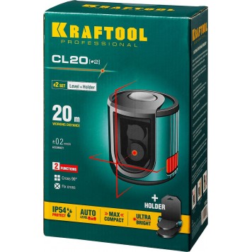 34700-2 | Нивелир лазерный, 20м, IP54, точн. +/-0,2 мм/м, держатель, KRAFTOOL CL 20 #2-7