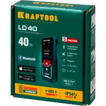 34763 | Дальномер лазерный, дальность 5см - 40м, точность 1,5 мм, KRAFTOOL LD-40-1