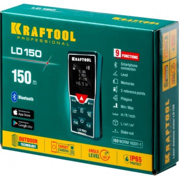 34767 | Дальномер лазерный, дальность 5см - 150м, точность 1,5 мм, KRAFTOOL LD-150-1