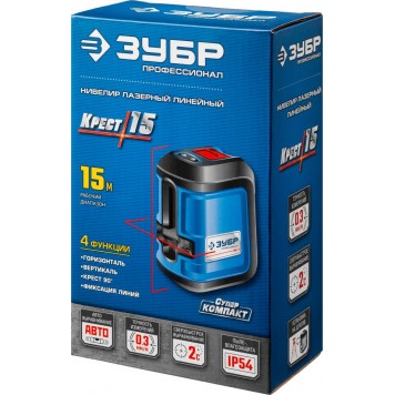34902_z01 | Нивелир лазерный, суперкомпакт, 15м, точн. +/- 0,3мм, ЗУБР КРЕСТ 15-1