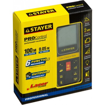 34959 | Дальномер PRO-Control лазерный, дальность 100м, точность 2мм, STAYER PROFESSIONAL-1