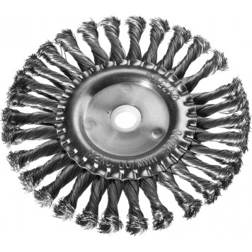 35100-175 | Щетка дисковая для УШМ, жгутированная стальная проволока 0,5мм, 175ммх22мм, DEXX-0