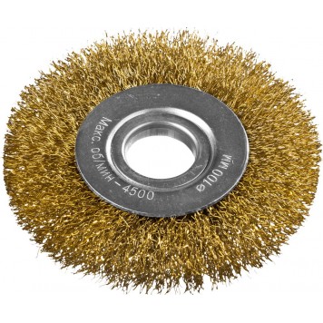 35101-100 | Щетка дисковая для УШМ, витая стальная латунированная проволока 0,3мм, 100ммх22мм, DEXX-0