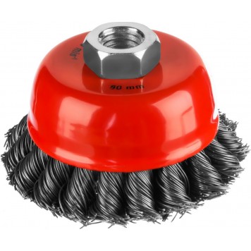 35104-080-2 | Щетка-крацовка чашечная для УШМ, двухрядная, жгутированная стальная проволока 0,5 мм, d=80 мм, MIRAX-0