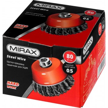 35104-080 | Щетка-крацовка чашечная для УШМ, жгутированная стальная проволока 0,5 мм, d=80 мм, MIRAX-1