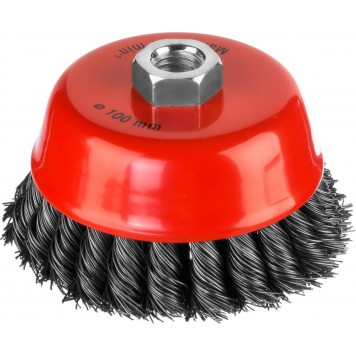 35104-100-2 | Щетка-крацовка чашечная для УШМ, двухрядная, жгутированная стальная проволока 0,5 мм, d=100 мм, MIRAX-0