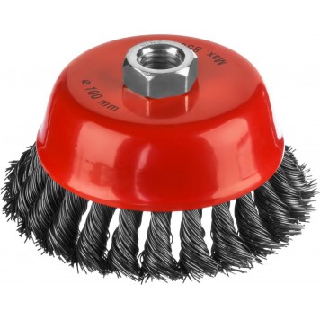 35104-100 | Щетка-крацовка чашечная для УШМ, жгутированная стальная проволока 0,5 мм, d=100 мм, MIRAX-0