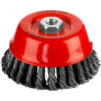 35104-120-2 | Щетка-крацовка чашечная для УШМ, двухрядная, жгутированная стальная проволока 0,5 мм, d=120 мм, MIRAX-0