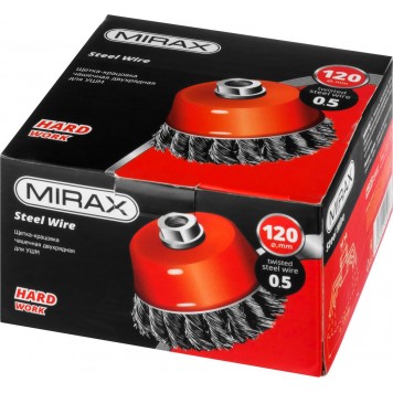 35104-120-2 | Щетка-крацовка чашечная для УШМ, двухрядная, жгутированная стальная проволока 0,5 мм, d=120 мм, MIRAX-1