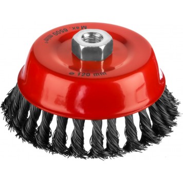 35104-120 | Щетка-крацовка чашечная для УШМ, жгутированная стальная проволока 0,5 мм, d=120 мм, MIRAX-0
