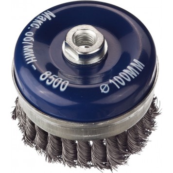 35106-100 | Щетка чашечная усиленная для УШМ, жгутированная стальная проволока 0,5мм, 100ммхМ14, DEXX-0