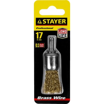 35113-17 | Щетка кистевая для дрели, витая стальная латунированная проволока 0,3мм, 17мм, STAYER MAXCLEAN-1