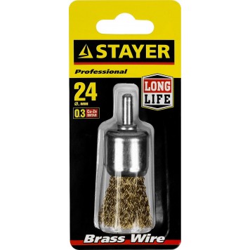 35113-24 | Щетка кистевая для дрели, витая стальная латунированная проволока 0,3мм, 24мм, STAYER MAXCLEAN-1
