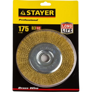35122-175 | Щетка дисковая для УШМ, витая стальная латунированная проволока 0,3мм, 175ммх22мм, STAYER PROFESSIONAL-1