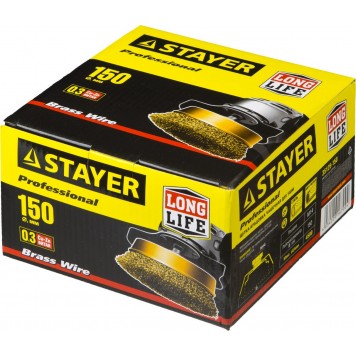 35125-150 | Щетка чашечная для УШМ, витая стальная латунированная проволока 0,3мм, 150ммхМ14, STAYER PROFESSIONAL-1