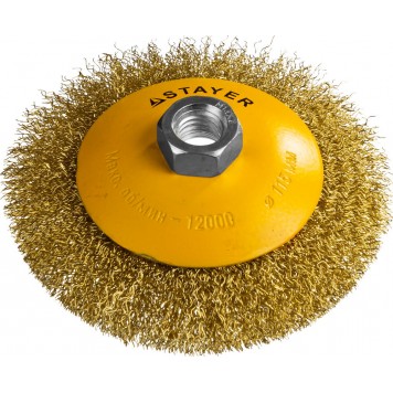 35133-115 | Щетка коническая для УШМ, витая стальная латунированная проволока 0,3мм, 115ммхМ14, STAYER PROFESSIONAL-0