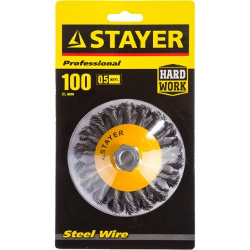 35135-100 | Щетка коническая для УШМ, жгутированная стальная проволока 0,5мм, 100ммхМ14, STAYER PROFESSIONAL-1