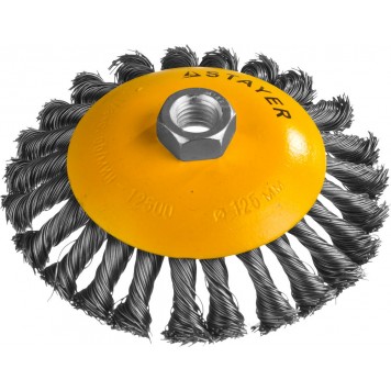 35135-125 | Щетка коническая для УШМ, жгутированная стальная проволока 0,5мм, 125ммхМ14, STAYER PROFESSIONAL-0
