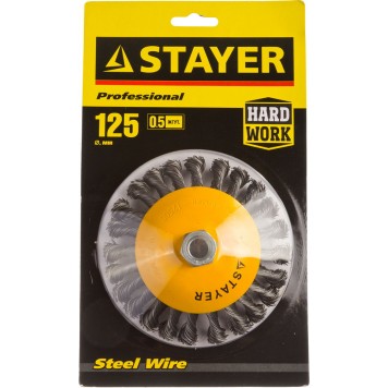 35135-125 | Щетка коническая для УШМ, жгутированная стальная проволока 0,5мм, 125ммхМ14, STAYER PROFESSIONAL-1