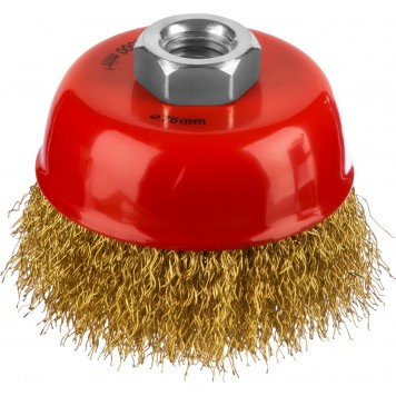35142-075 | Щетка чашечная для УШМ, витая стальная латунированная проволока 0,3 мм, d=75 мм, MIRAX-0
