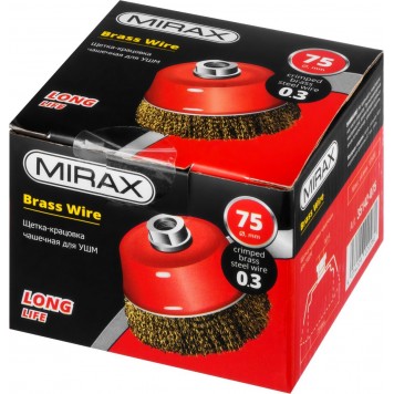 35142-075 | Щетка чашечная для УШМ, витая стальная латунированная проволока 0,3 мм, d=75 мм, MIRAX-1