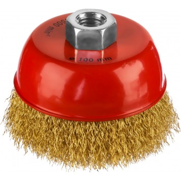 35142-100 | Щетка чашечная для УШМ, витая стальная латунированная проволока 0,3 мм, d=100 мм, MIRAX-0