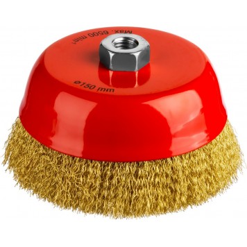 35142-150 | Щетка чашечная для УШМ, витая стальная латунированная проволока 0,3 мм, d=150 мм, MIRAX-0