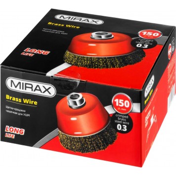 35142-150 | Щетка чашечная для УШМ, витая стальная латунированная проволока 0,3 мм, d=150 мм, MIRAX-1