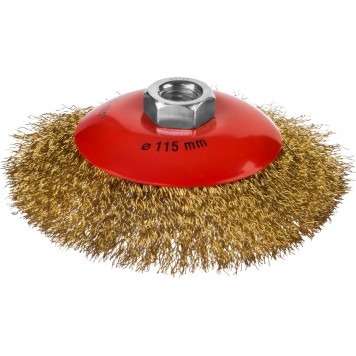35143-115 | Щетка коническая для УШМ, витая стальная латунированная проволока 0,3 мм, d=115 мм, MIRAX-0