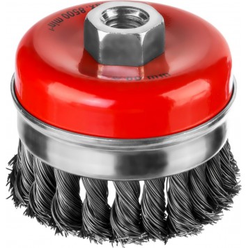 35144-080 | Щетка чашечная усиленная для УШМ, жгутированная стальная проволока 0,5 мм, d=80 мм, MIRAX-0