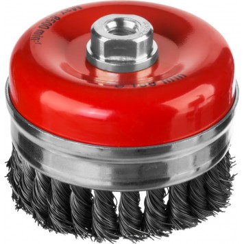 35144-100 | Щетка чашечная усиленная для УШМ, жгутированная стальная проволока 0,5 мм, d=100 мм, MIRAX-0