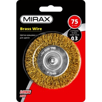 35145-075 | Щетка дисковая для дрели, витая стальная латунированная проволока 0,3 мм, d=75 мм, MIRAX-1