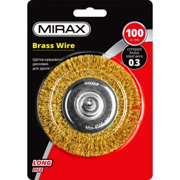 35145-100 | Щетка дисковая для дрели, витая стальная латунированная проволока 0,3 мм, d=100 мм, MIRAX-1