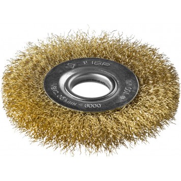 35187-100_z01 | Щетка дисковая для УШМ, витая стальная латунированная проволока 0,3мм, 100х22мм, ЗУБР ПРОФЕССИОНАЛ-0