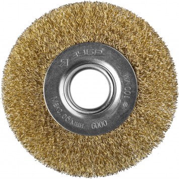 35187-100_z01 | Щетка дисковая для УШМ, витая стальная латунированная проволока 0,3мм, 100х22мм, ЗУБР ПРОФЕССИОНАЛ-2