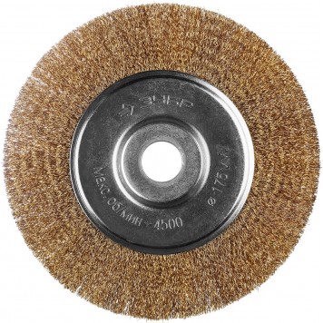 35187-175_z01 | Щетка дисковая для УШМ, витая стальная латунированная проволока 0,3мм, 175х22мм, ЗУБР ПРОФЕССИОНАЛ-0