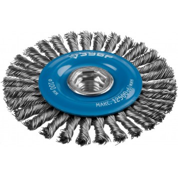 35192-100_z02 | Щетка дисковая для УШМ, плетеные пучки стальной проволоки 0,5мм, 100ммхМ14, ЗУБР ПРОФЕССИОНАЛ-2
