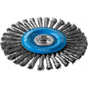 35192-115_z02 | Щетка дисковая для УШМ, плетеные пучки стальной проволоки 0,5мм, 115ммхМ14, ЗУБР ПРОФЕССИОНАЛ-2