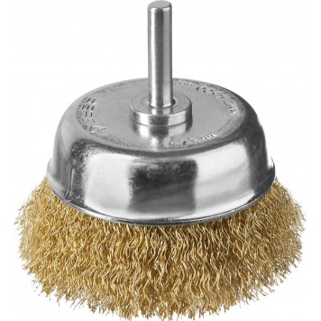 3525-075_z02 | Щетка чашечная для дрели, витая латунированная стальная проволока 0,3мм, 75мм, ЗУБР ПРОФЕССИОНАЛ-0
